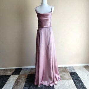 Galina Signature Pink Quartz Satin Long Cowl Neck Dress Size 4 NWT
